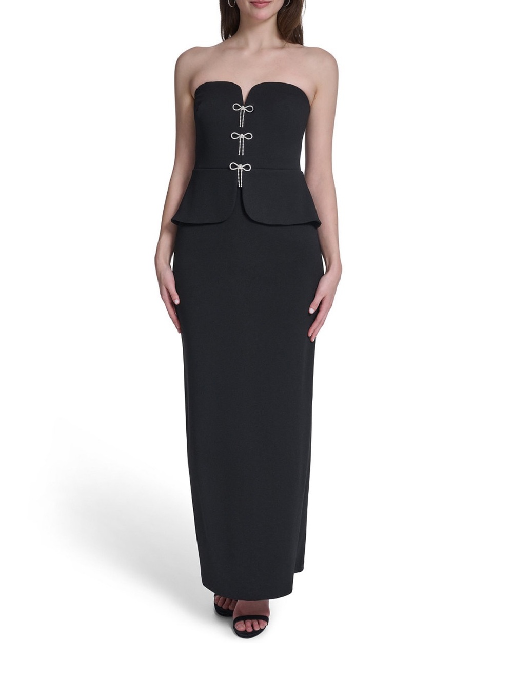 Eliza J Black Strapless Peplum Evening Gown